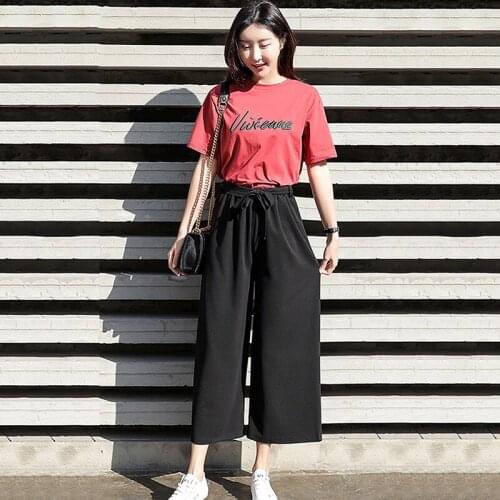 Korean Straight Casual Loose Stretchy Wide Leg Nine Point Pants Elastic High Waist Pants Wide Leg Stylish Pants Trouser