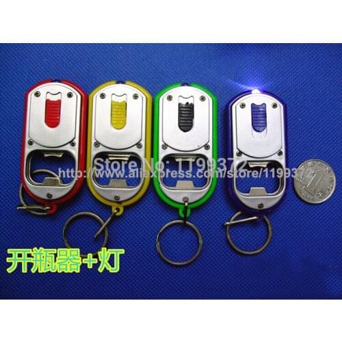 Fast DHL Free shipping 500pcs 2 in 1 Beer Bottle Opener LED Light Lamp Key Chain Ring Keychain With Packing
