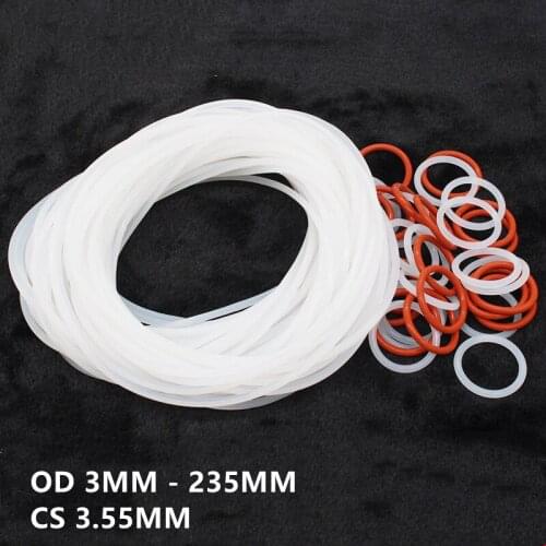 Custom CS 3.55mm 2pcs VMQ O Ring Seals Silicon Rubber Gaskets ID 3 - 235MM White Translucent Red