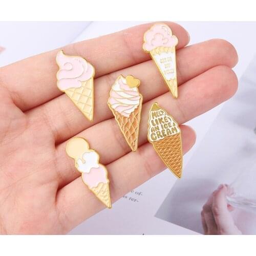 Cute Delicious Desserts Enamel Pin Ice Cream For Kids Friends Cartoon Lapel Badge Brooch Bag Clothes Jewelry Party Gifts