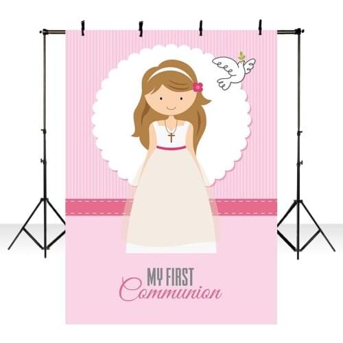 Backdrop for Photographic Studio Pink Girl My First Holy Communion Customize Background Decor Original Design Photocall LV-1797
