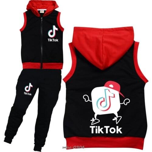 Baby Girls Boys 2Pcs Clothing Sets Cartoon Tik Tok Winter Children T Shirt + Vest + Pants Tracksuits Kids Clothes Sport Suit