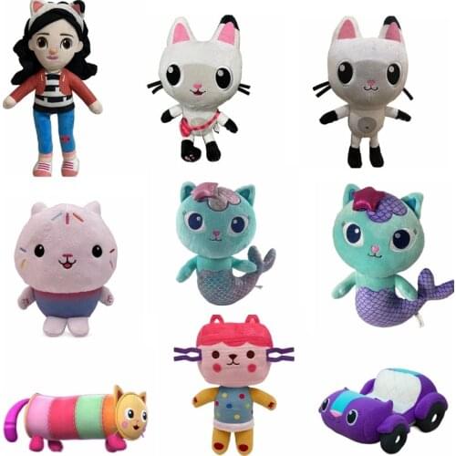 25CM Kawaii Anime Gabbys Dollhouse Plush Doll Cartoon Cats Stuffed Toys Cute Animal Mermaid Plushie Doll for Kids Birthday