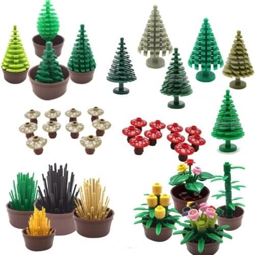 MOC Plants Pine Tree Christmas tree The Mushroom Flowers Building Blocks Toys for Children Assemble Blocks DIY Gifts Kids Toy