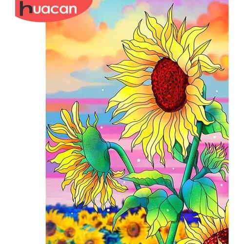 HUACAN 5D DIY Diamond Mosiac Sunflower Full Drill Diamond Painting Cross Stitch Flowers Picture Of Rhinestones Decor Gift