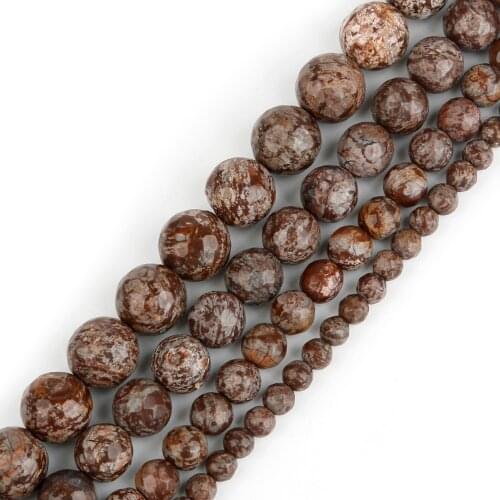 Natural Stone Brown Snowflake Obsidian Round Faceted Beads 15" Strand 4 6 8 10 12MM Pick Size For Jewelry Making
