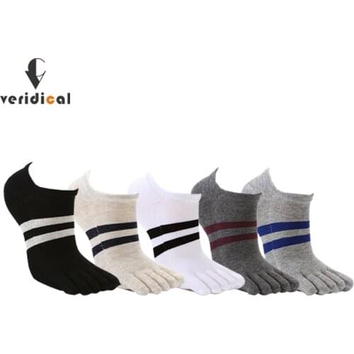 Cotton Men Ankle No Show Socks With Toes Striped Solid Breathable Deodorant,Invisible Five Finger Boat Socks Calcetines Hot Sell