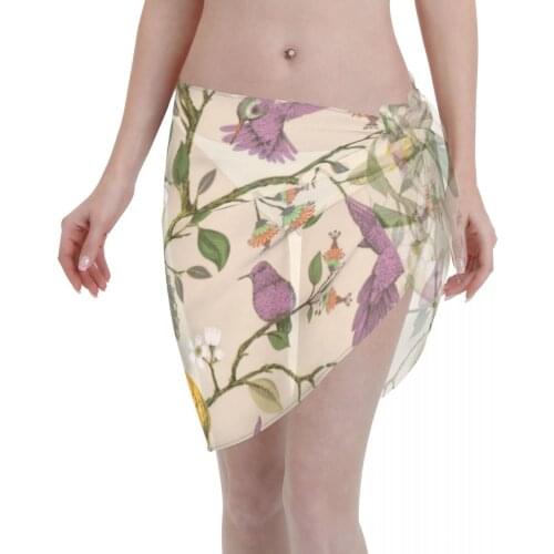 Swim Wear Bikini Cover Up Botanical Lemons Flowers Hummingbirds Blooming Beach Wrap Skirt Sarong Pareo Shorts Summer Beachwear
