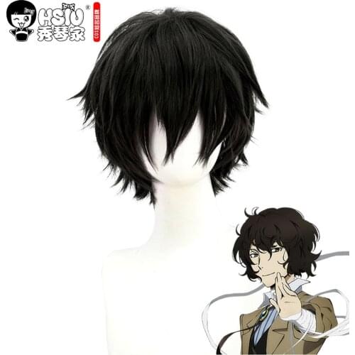 HSIU Anime Bungo Stray Dogs Cosplay Dazai Osamu Natural Black Short Mens wig Synthetic fiber wig
