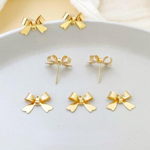 Gold-clad bow with sling S925 sterling silver earrings earrings snowflake texture bow diy earrings accessories
