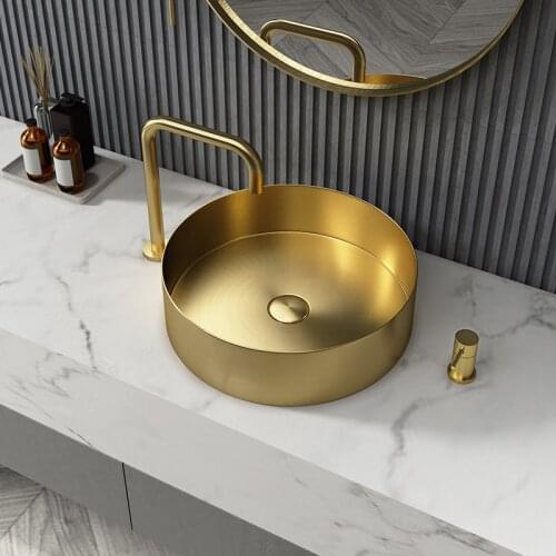 Modern Round Steel Stainless Steel Bathroom sinks Golden Light Luxury Wash Basin Single Basin Bar Nordic Black Wash Basin