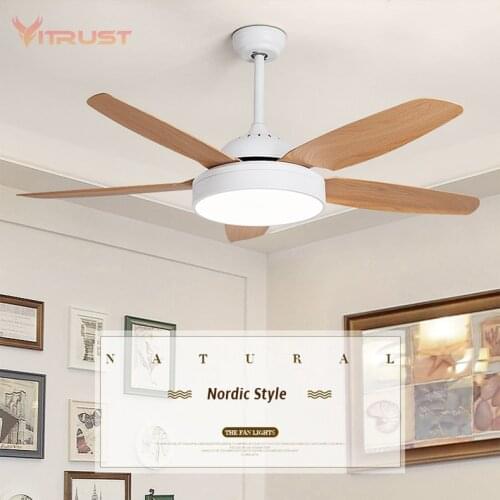 Modern Ceiling Fan with Light LED Remote Control Five Wooden Blades Chandelier for Living Room Kitchen Bedroom 42/52 Inch