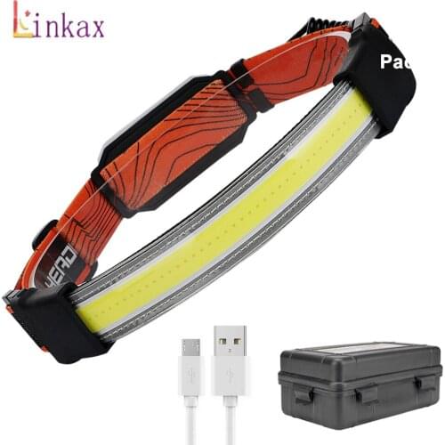 USB Rechargeable COB Riding Headlamp Running Head Torch Light 12W 1200mAh Work Light 3Mode Red Warning Strobe Camping Light