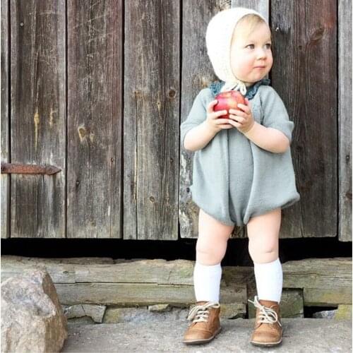 Adorable little princess girls romper ruffles collar knited jumpsuit cotton toddler baby pajamas Christmas kids clothes 0-4Yrs