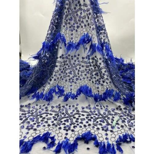 High Quality Hot Selling African Beads Feather Fabric Pretty Design JRB-7.42712 Embroidered Tulle Mesh for Party Dress