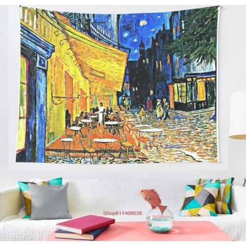 Van Gogh Cafe Terrace Place du Forum Arles tapestry Psychedelic Colorful Wall Hanging Tapestries Dorm Wall Art Yoga Mat