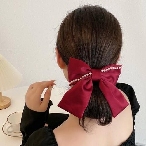 Woman Sweet Big Bow Hair Clip Pearl Ribbon Bowknot Hairpin Princess Girls Hair Barrette Accessories Butterfly Hairclips Headwear