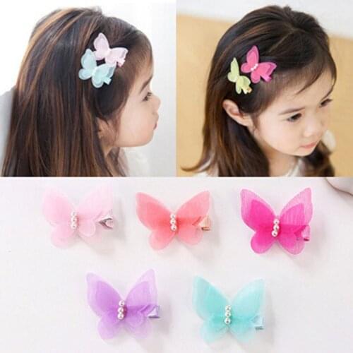 5 Pcs Bow Butterfly Hair Clips Girls Hair Grips Kids Hairpin Headwear Accessory happy