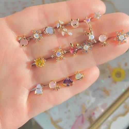 Summer new 4pc/set mini cute outer space astronaut spacecraft 925 sterling silver multi piercing lovely women girl stud earrings