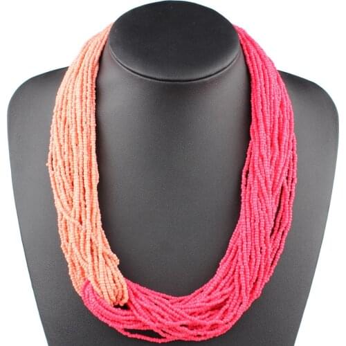 Claire Jin Handmade Small Beads Contrast Color Two Tones Necklace Women Fashion Multi Layer Vintage Necklaces Bohemian Jewelry