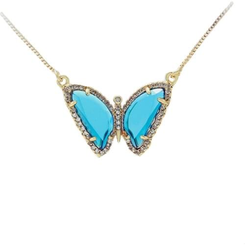 Women Shiny Big Pink Blue Zircon Butterfly Pendant Necklace 2021