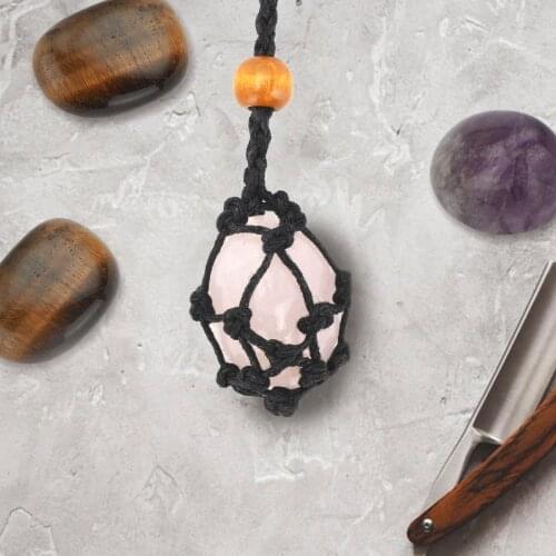 1pc Necklace Cord Empty Stone Holder Natural Quartz Crystal Raw Stone Chakra Point Healing Fish Netted Indians Amulets Pendant