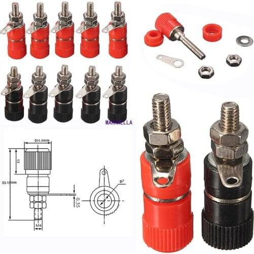 10pcs 4mm Red&Black Banana Socket Professional Binding Post Nut Banana Plug Jack Connector Nickel Plated For 4mm Banana Plug