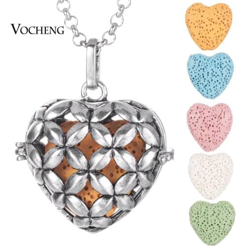 10pcs/lot Vocheng New Heart Angel Locket Necklace Perfume Locket Copper Metal Stainless Steel Chain as gift VA-1023*10