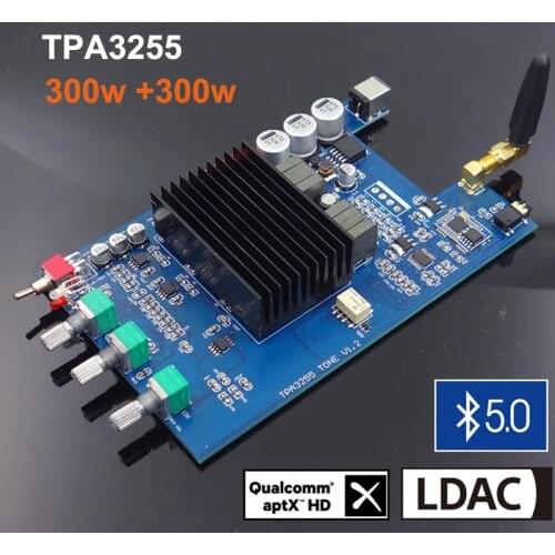 2*300W APTX-HD LDAC TPA3255 Bluetooth 5.0 PCM5102A High Power Amplifier 2.0 Channel Hifi Stereo Class D Audio Music Digital Amp