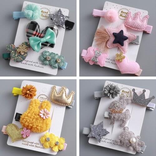 2021 5PCS/Set Cute Animlal Children Girls Hair Clips love stars Sweet Hair Bows Hairpins Barrette Kids Girls Hair Aeccessories