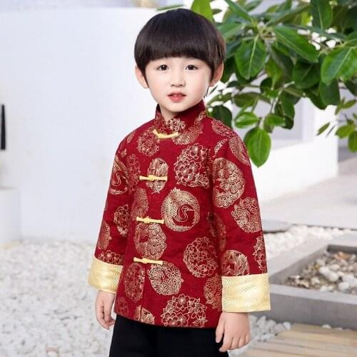 2020 Children Coat Chinese Style Costume Baby Boys Tang Clothes Kids Coats Boy Outfits Outwear Tops Mink Hair Chinese Knot 2-14