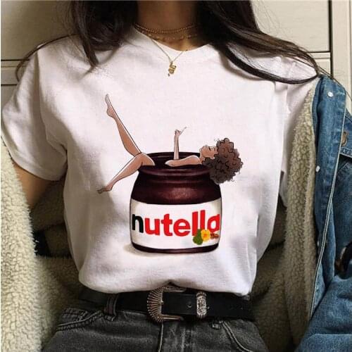 2021 Summer Womens T-shirt Fun Lovely Cartoon Nutella Print 90s Girls Tshirt Harajuku Short Sleeve tee shirt femme Plus Size