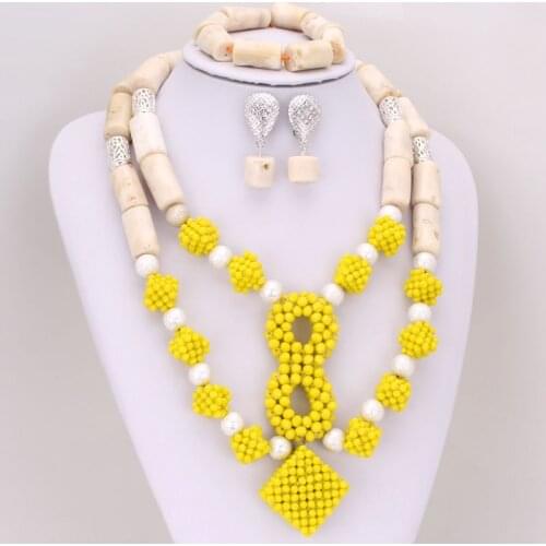 4ujewelry Original White Coral Beads For Nigerian Wedding Yellow Craft African jewellery Set 2021