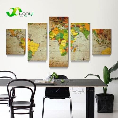 5 Panel Abstract Picture World Map Canvas Painting Abstract Art Home Decor On The Wall Oil Prints World Map Painting Unframed