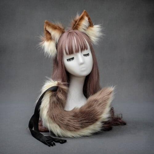 Anime Cosplay Costume Faux Fur Wolf Ears Fox Tail Headband Realistic Furry Animal Hair Lolita Anime Decor Halloween Masquerade