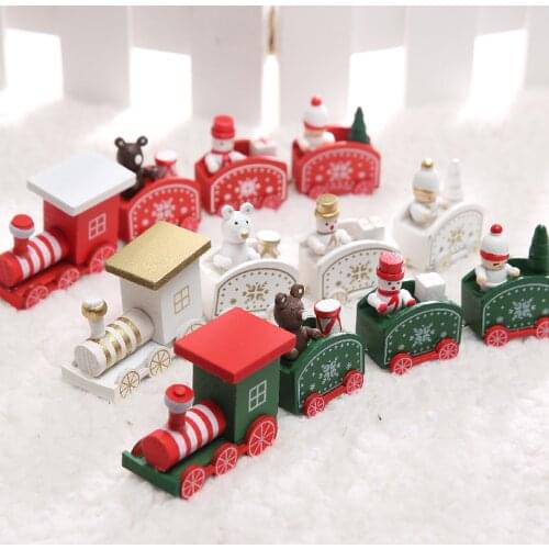 Behogar Cute Wooden Mini Christmas Train Ornaments Party Kindergarten Decors for Children Toddler Kids Toys Xmas Gifts