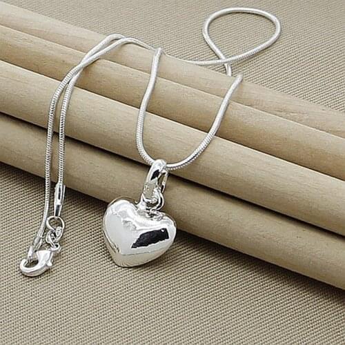 Hot sale 925 Sterling Silver Solid Heart Necklace 18-30 Inches Snake Chain For Women Girl Wedding Charm Fashion Jewelry luxury