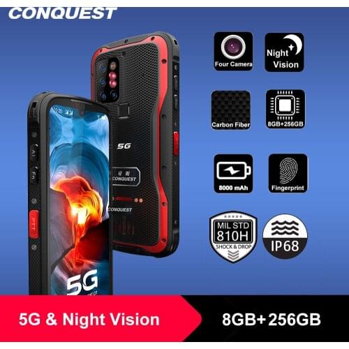 2021 New CONQUEST S20 5G Night Vision Smartphone IP68 Waterproof 48MP Four Camera 8GB RAM 256GB ROM Global Version Mobile Phones