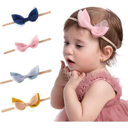 Bowknot Childrens Hair Accessories Pure Color Mesh Lace for Baby Girls Baby Headband Elasticity Kids Photograph Fashion Gift