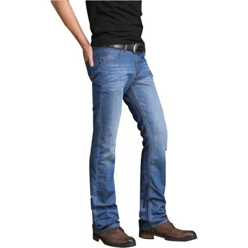 Mens Spring 2019 Summer Flared Jeans Thin Denim Pants Slim Slightly Flare Trousers Boot Cut Fit Jeans Trousers Business Casual
