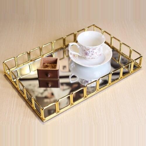 European Minimalist Metal Mirror Rectangular Tray Model Soft Decoration Gold Dressing Table Storage Tray Decoration