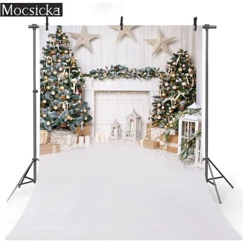 Indoor Christmas Photography Backdrop Winter Newborn Children Portrait Photo Background Fireplace Christmas Trees Photocall Prop