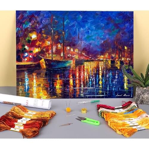 Night Sea Journey Printed Canvas 11CT Cross-Stitch DIY Embroidery Full Kit DMC Threads Handmade Sewing Knitting Decor