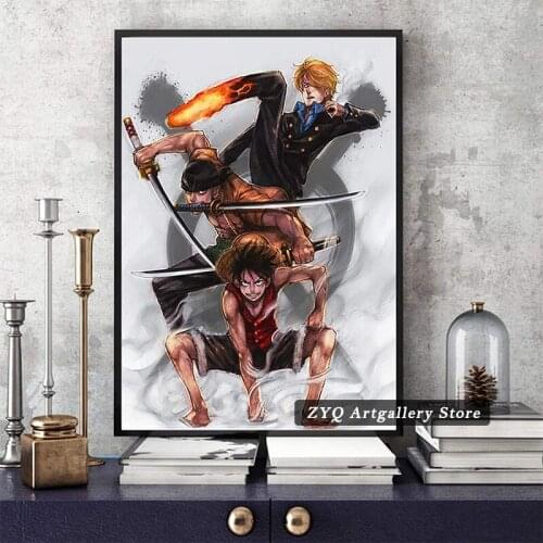 ONE Piece Luffy and Zoro and Sanji Canvas Painting Art Poster Anime Fans Bedroom Living Room Office Decoration