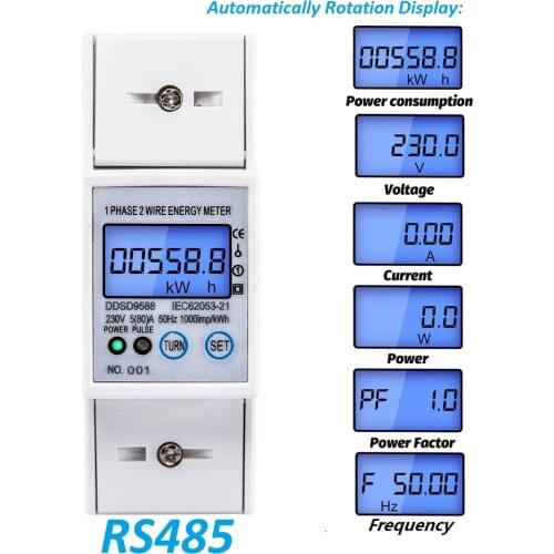 RS485 AC 230V 5-80A Electric Energy Meter Digital Electricity kWh Consumption Meter With Voltage Current Display Modbus-Rtu