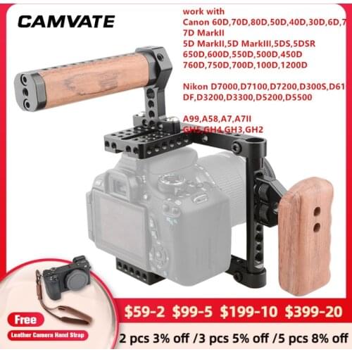 CAMVATE Camera Cage With Wooden Top Handgrip & Baseplate For Canon60D,70D,7D MarkII,5D MarkII,5D MarkIII & D7000,D7100,D7200&GH5