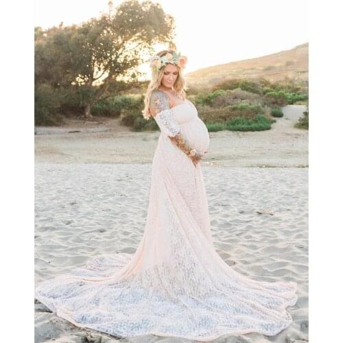 New Style Maternity photography props maxi gown Maternity Trailing lace skirt Maternity Fancy Photo Shoot pregnant Dress