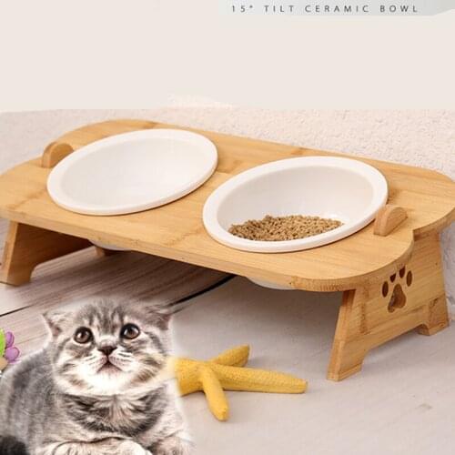 Cat Bowl Single and Double Bowls Cat Food Basin Ceramic Dog Bowl Drinking Oblique Protection Cervical Vertebra Cat Pet Feeder