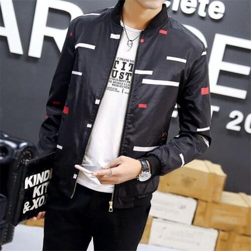 Pop Spring Autumn Mens Thin Jackets Solid Fashion Coats Male Casual Slim Stand Collar Print Bomber Jacket Men Overcoat 4XL
