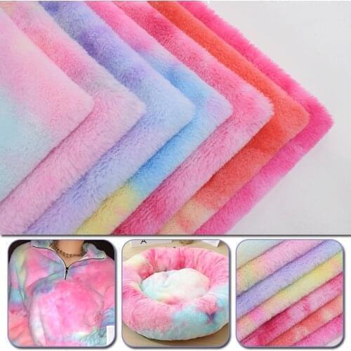 Soft Warm Gradient Artificial Fur Patchwork Rainbow Tie Dye Plush Fabric For DIY Handmake Sewing Clothes Bag Material Supplies